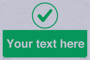 Custom green background, green tick in circle sign